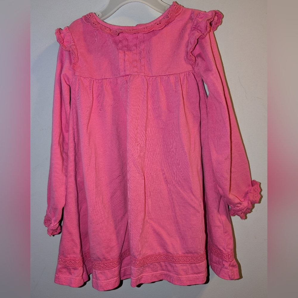🩷 Mini Boden Dark Pink Long Sleeved Cotton Dress Eyelet Pintucks Toddlers 2T 3T